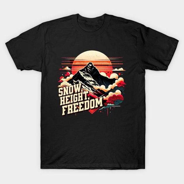 Snow, Height, Freedom Everest Mountain Design T-Shirt by Miami Neon Designs